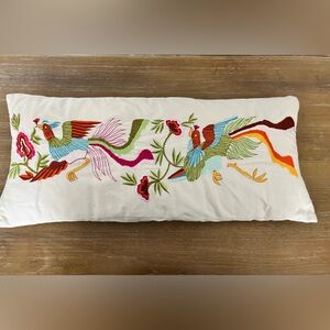 Vintage Suzani-style embroidery Pillow with colorful bird and floral motifs